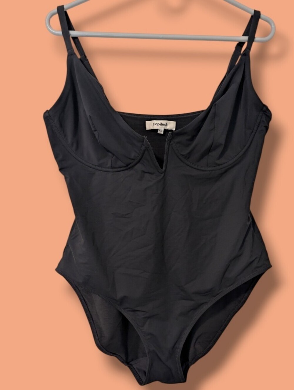 Popilush Black Shapewear Plunging V Slimming One-Piece Swimsuit XXL